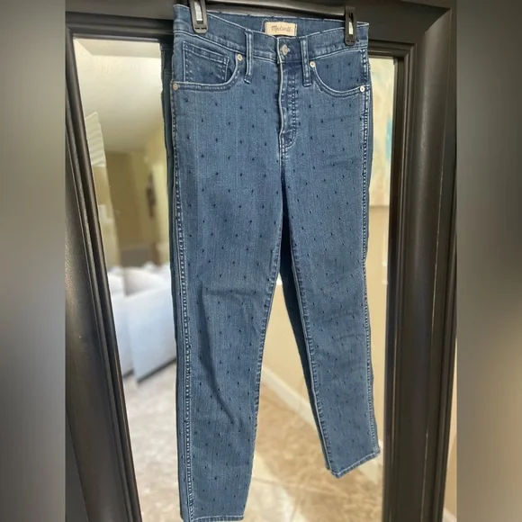 Madewell Slim Straight Navy Dot Edition Jeans Size 26 - Picture 4 of 12